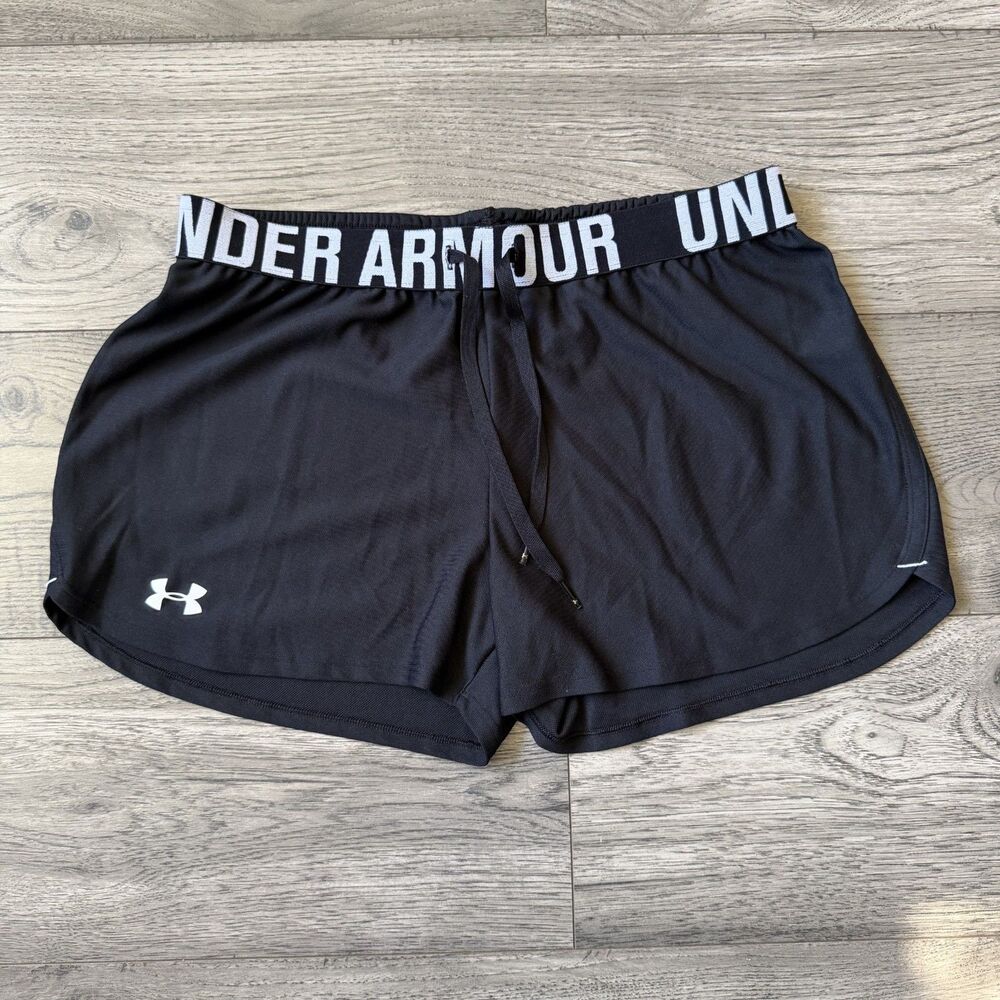 Under Armour Women’s HeatGear Black Branded Waistband Running Shorts Size Medium